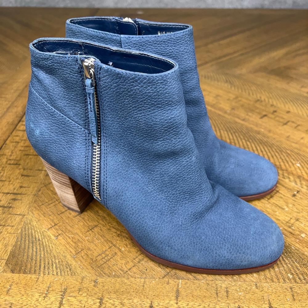 Cole Haan Boots Womens 9B Blue Suede Leather Zip Up Davenport 3 Inch Heel Bootie